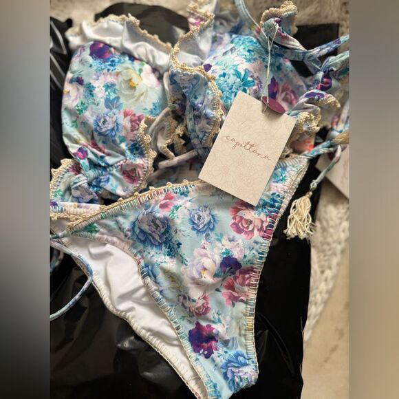 Free People Capittana Ginger Blue Roses Bikini Set - Picture 5 of 5
